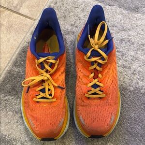 Hoka Orange and Blue Athletic Shoes